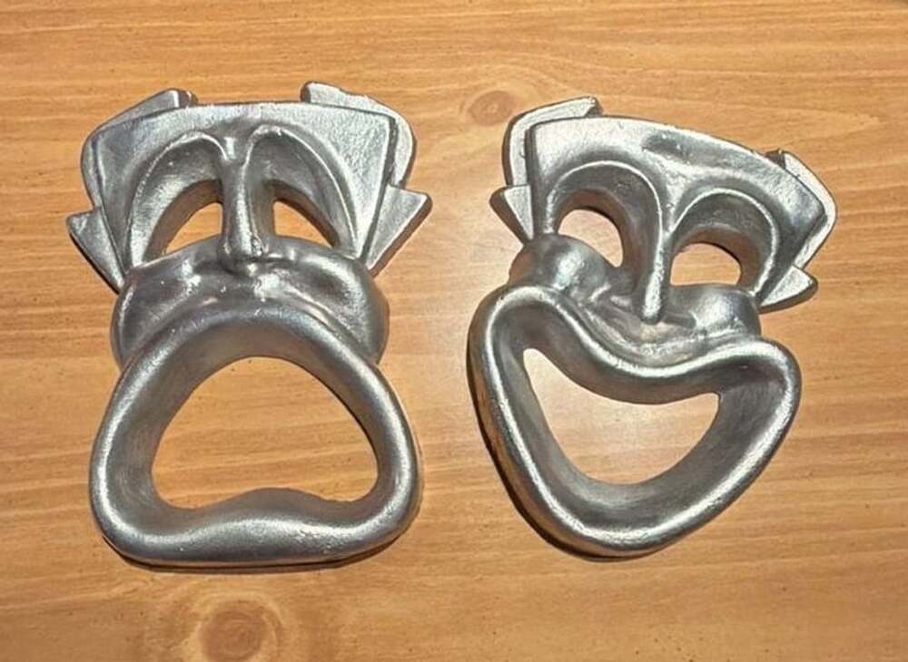 Vintage Mid Century Cast Aluminum Comedy and Tragedy Theater Face Masks Wall Han